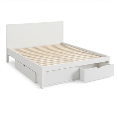 Białe pełne łóżko platformowe z przechowywaniem